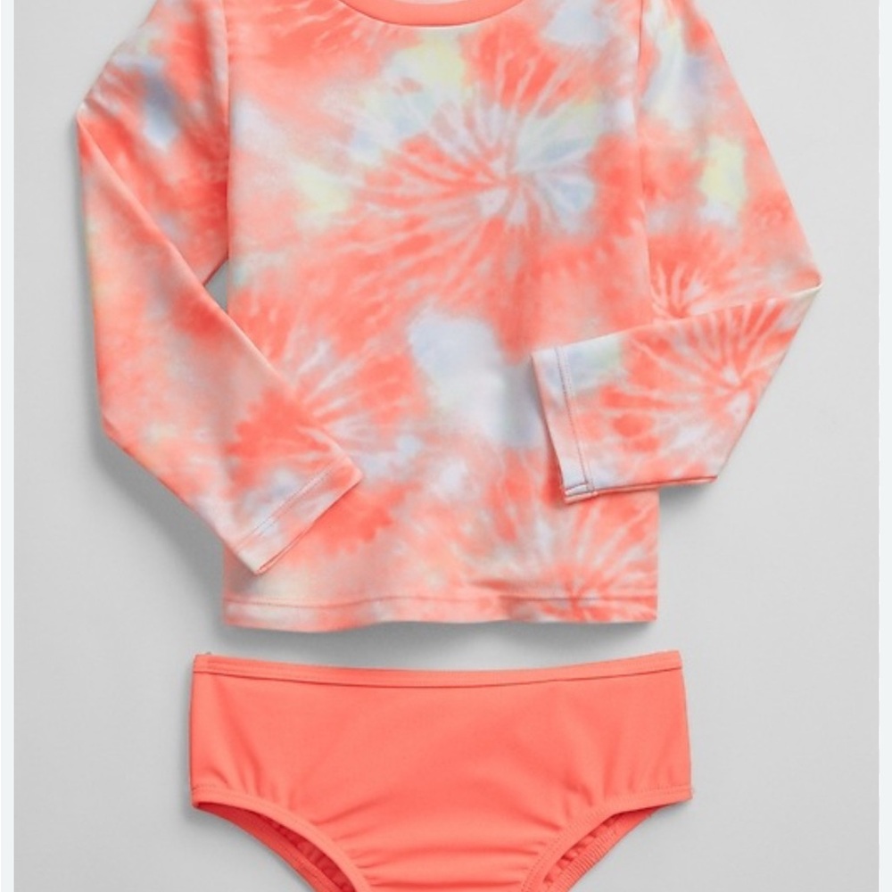 GAP Orange and White Rashguard Swim Set with Tropical Print